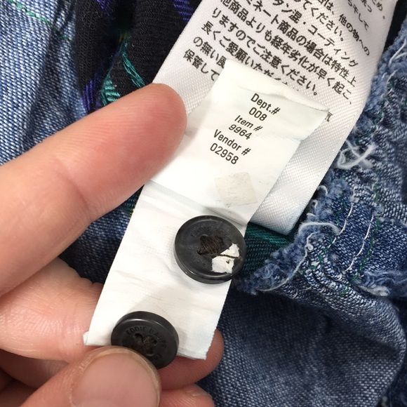 Eddie Bauer Green Blue Plaid Denim Contrast Button Up Shirt‎ Women's Large - Picture 8 of 12